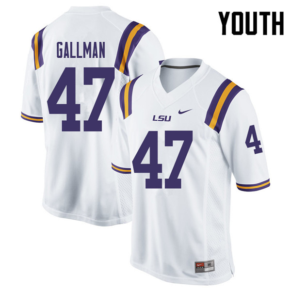 Youth #47 Trey Gallman LSU Tigers College Football Jerseys Sale-White - Click Image to Close